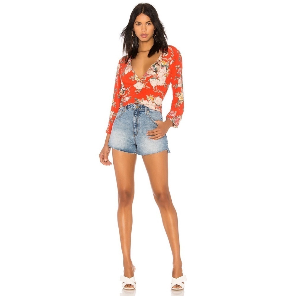 ROLLA’S Orange Delilah Rococo Roses Wrap Cropped Blouse M - Picture 9 of 10